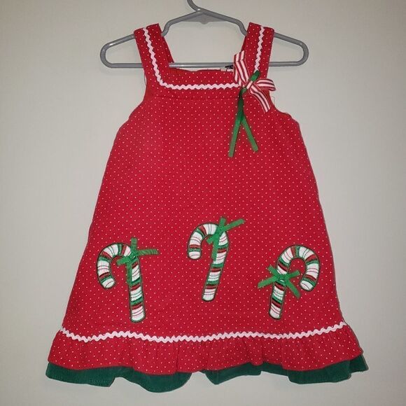 RARE EDITIONS CANDY CANE CHRISTMAS DRESS SIZE 2T VINTAGE - Picture 1 of 6